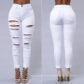 Wholesale Custom Cheap Best High Waisted Jeans Black/White Women Slim Fit Ripped Denim Jeans for Women